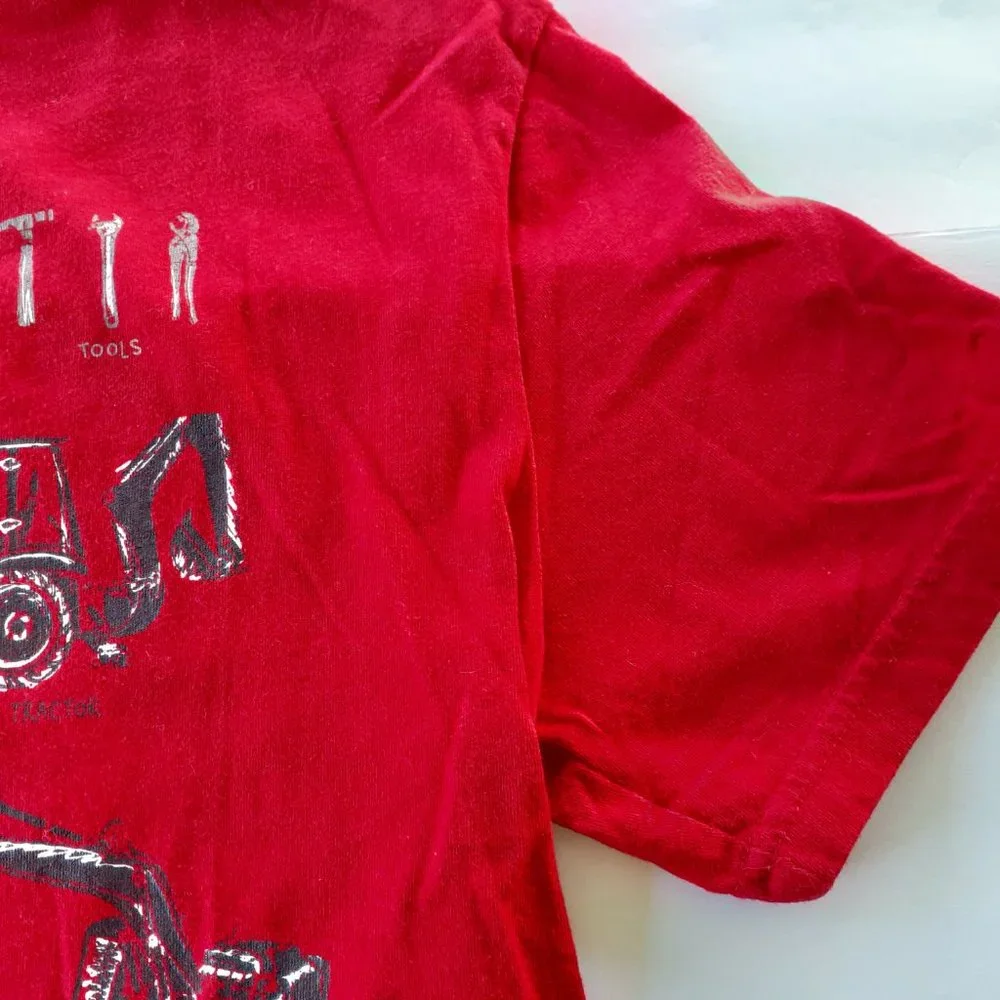 Gymboree Boys T-Shirt Red Construction Vehicles Ringer Short Sleeve Large 10-12